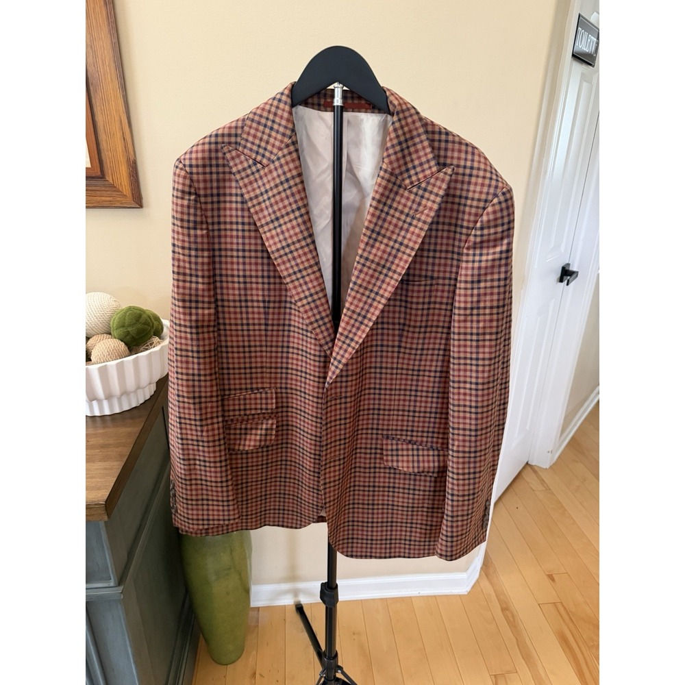 Berragamo Elegant Mens 44R 100% Wool Plaid Blazer Dino Filarte Super 110s